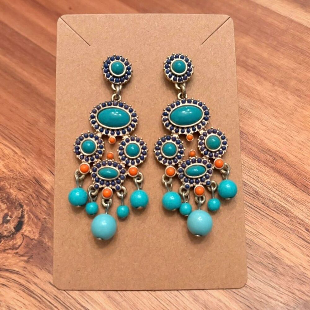 Faux Turquoise and Coral Chandelier Earrings | 2 1/2” Length